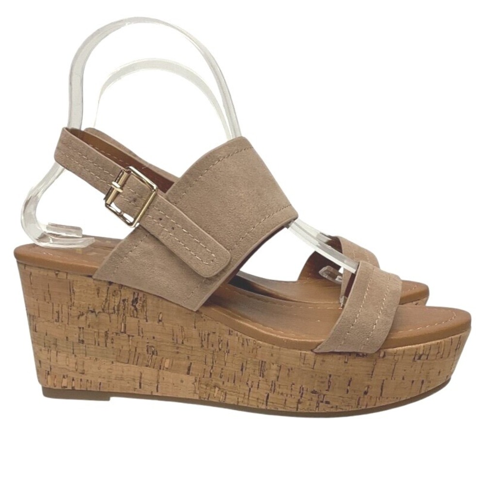 Arula Women's Suede Ankle Strap Platform Cork Wedge Sandals Neutral Size 8 - Picture 3 of 12